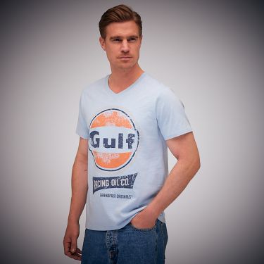 V-Neck Oil T-Shirt gulf blue